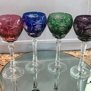 4 Bohemian Cut Chrystal Wine Glasses . $250.00
